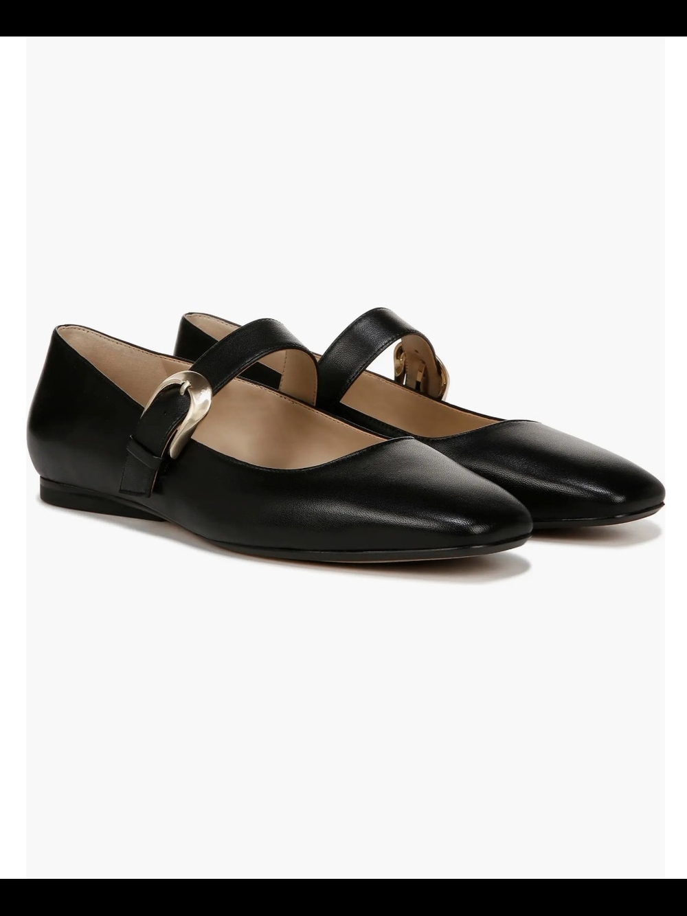 Naturalizer Black Mary Jane Flats with Gold Buckle
